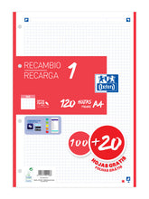 RECAMBIO A4 100+20 HOJAS 5X5 ROJO 90GRS | 1 UNIDADES | (OXFORD)